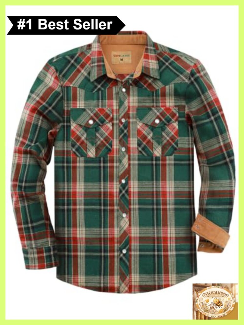 COSLAND Men's Plaid Flannel Long Sleeve Christmas Shirt Pearl Snap Button